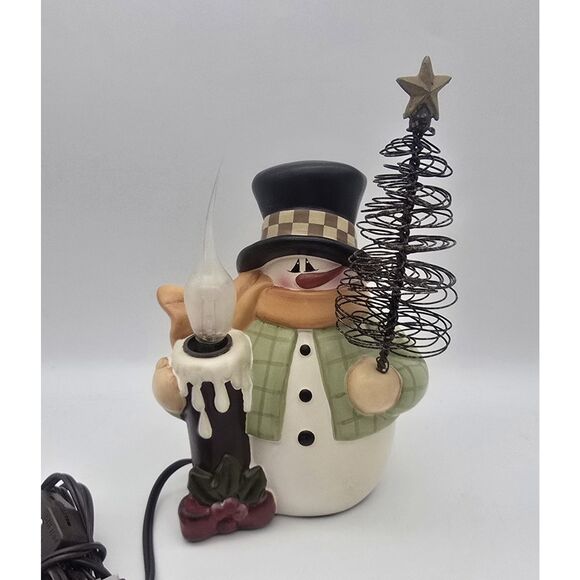 Crazy Mountain Snowman Figurine Holding a Tree Night Light- Christmas - Picture 2 of 5
